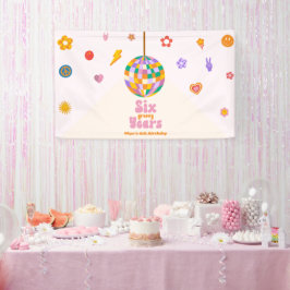 Zes Groovy Years Disco Ball 6e Verjaardagsfeestje Spandoek