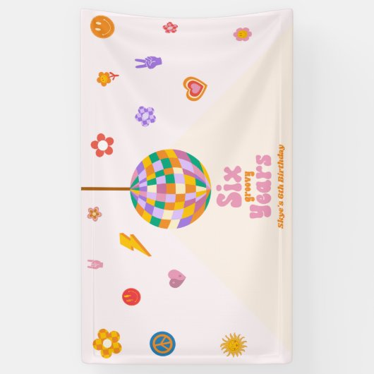 Zes Groovy Years Disco Ball 6e Verjaardagsfeestje Spandoek (Verticaal)