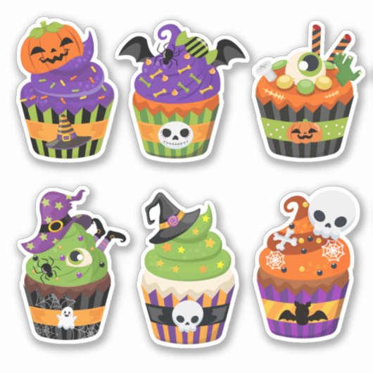 Zes halloween cupcake sticker (Voorkant)