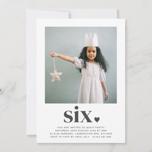 Zes hart - vierkant foto - uitnodiging op zaterdag (Voorkant)