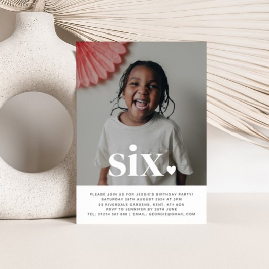 Zes hartfoto eerste verjaardag uitnodiging