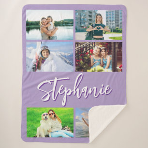 Zes horizontale foto collage gepersonaliseerd paar sherpa deken