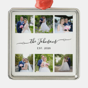 Zes Huwelijksfoto Hart Swash Handtekening  Metalen Ornament