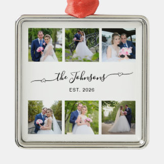 Zes Huwelijksfoto Hart Swash Handtekening Metalen Ornament