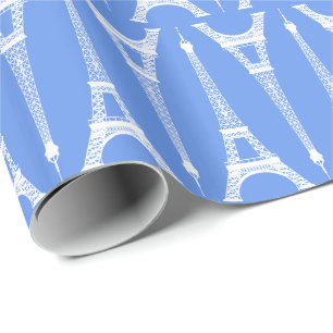 Zes inch witte Eiffeltorens op korenbloemblauw Cadeaupapier