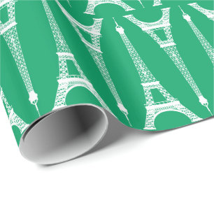 Zes inch witte Eiffeltorens op Shamrock Groen Cadeaupapier