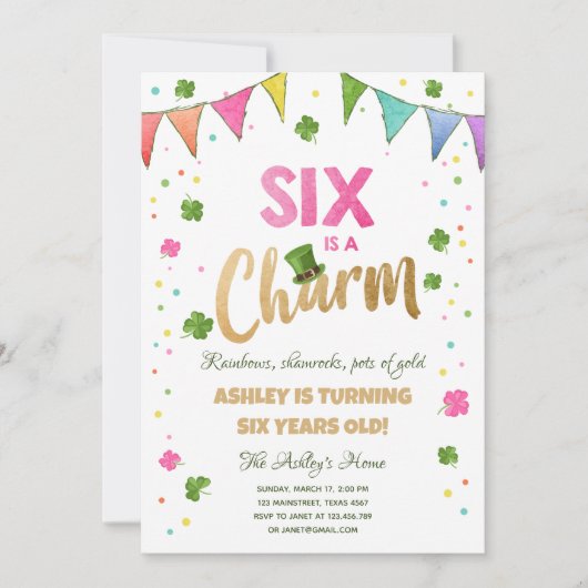 Zes is een Charme St. Patrick's Day Meisje Verjaar Kaart (Voorkant)