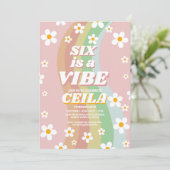 Zes is een sfeer Retro 6e Groovy Roze Meisje 1970s Kaart (Staand voorkant)