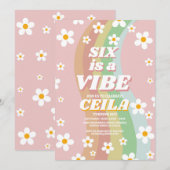 Zes is een sfeer Retro 6e Groovy Roze Meisje 1970s Kaart (Voorkant / Achterkant)