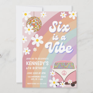 Zes is een vibe 6e verjaardag uitnodiging groovy m