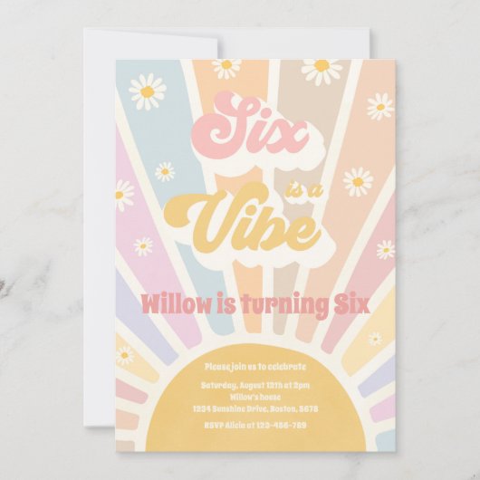 Zes is een Vibe Boho Sunshine 6e verjaardag Kaart (Voorkant)