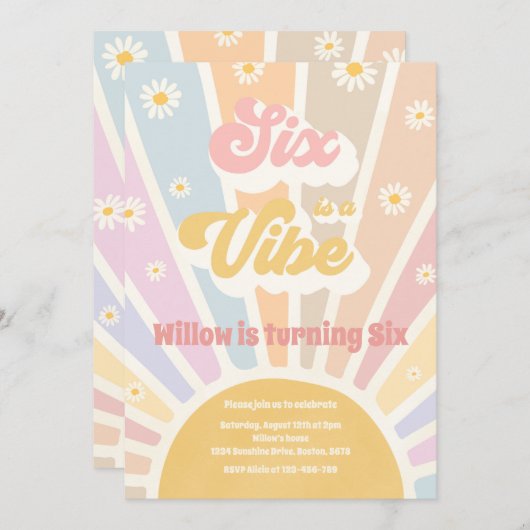 Zes is een Vibe Boho Sunshine 6e verjaardag Kaart (Voorkant / Achterkant)