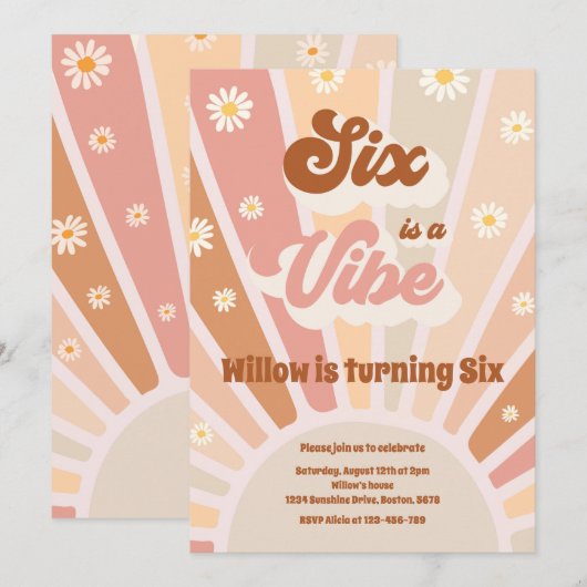 Zes is een Vibe Boho Sunshine 6e verjaardag Kaart (Voorkant / Achterkant)