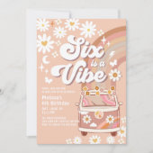 Zes is een Vibe Daisy Beige Cream 6e verjaardag Kaart (Voorkant)