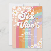 Zes is een Vibe Daisy Rainbow Groovy 6e verjaardag Kaart (Voorkant)