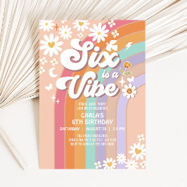 Zes is een Vibe Daisy Regenboog Groovy 6e Verjaard Kaart