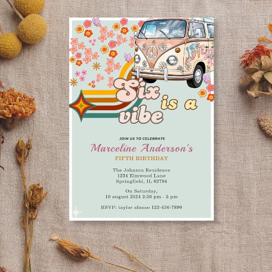 Zes is een Vibe Daisy Van Floral 6e verjaardag Kaart