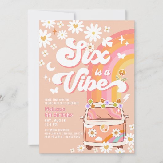 Zes is een Vibe Girl Pink Peach Daisy 6e verjaarda Kaart (Voorkant)