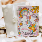 Zes is een Vibe Groovy 70s Flower Power Verjaardag Kaart