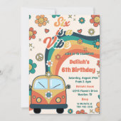 Zes is een Vibe Groovy Retro Floral 6e verjaardag Kaart (Voorkant)