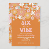 Zes is een vibe Groovy Retro Floral 6e verjaardag Kaart (Voorkant / Achterkant)