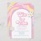 Zes is een Vibe Groovy, Retro Meisje Pastel Kleure Kaart (Voorkant / Achterkant)