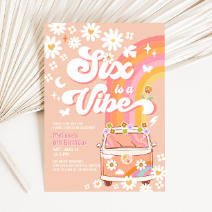 Zes is een Vibe Meisje Roze Perzik Madeliefje 6e V Kaart