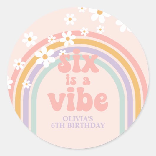 Zes is een Vibe Pastel regenboog 6e verjaardag Ronde Sticker (Voorkant)