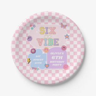 Zes is een vibe preppy patch 6e verjaardagsfeest papieren bordje