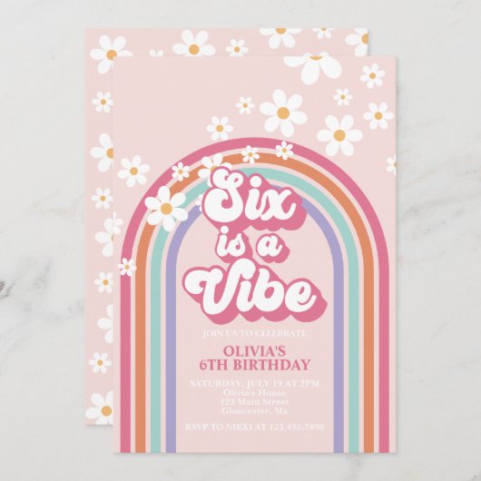 Zes is een Vibe Rainbow 6e verjaardag Kaart (Voorkant / Achterkant)