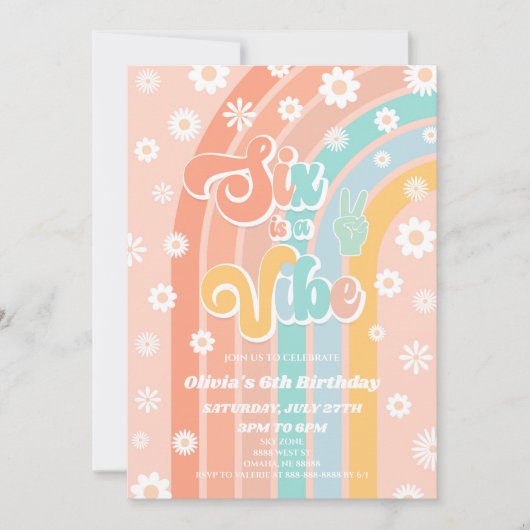 Zes is een vibe Rainbow Daisy 6e verjaardagsfeestj Kaart (Voorkant)