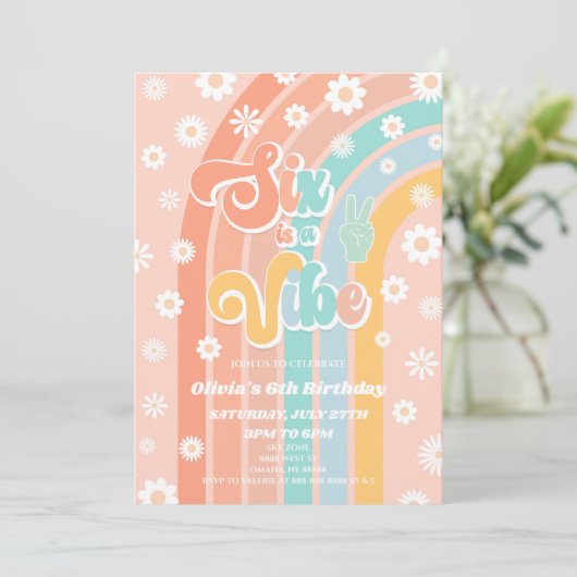 Zes is een vibe Rainbow Daisy 6e verjaardagsfeestj Kaart (Staand voorkant)