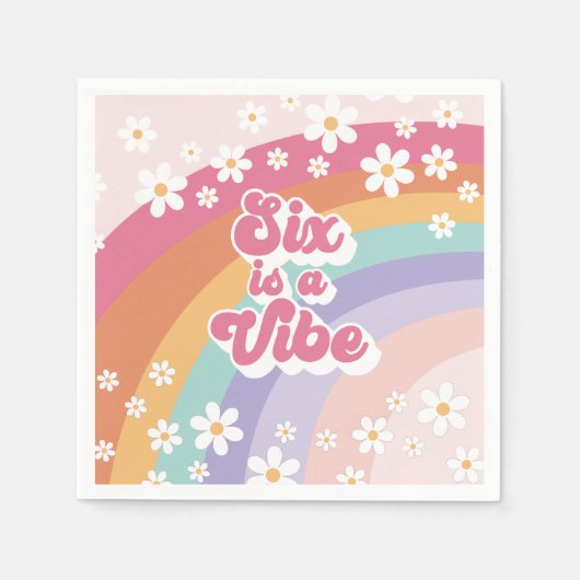 Zes is een Vibe Retro Rainbow 6e verjaardag Servet (Voorkant)