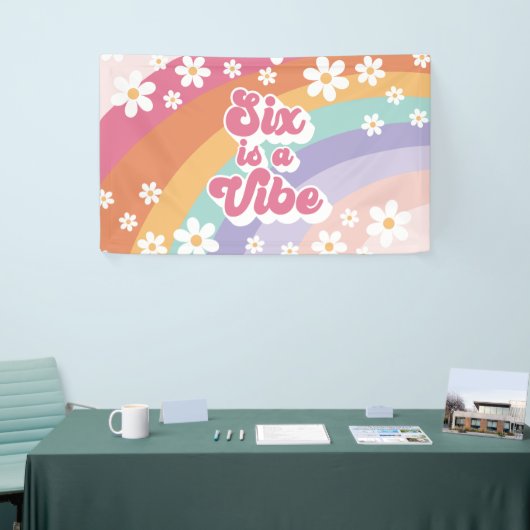 Zes is een Vibe Retro Rainbow 6e verjaardag Spandoek (Beurs)