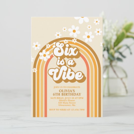 Zes is een Vibe Retro Rainbow Groovy 6e verjaardag Kaart (Staand voorkant)