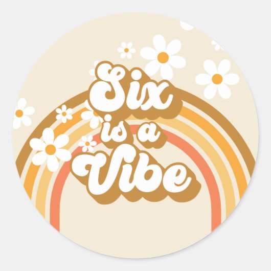Zes is een Vibe Retro Rainbow Groovy 6e verjaardag Ronde Sticker (Voorkant)