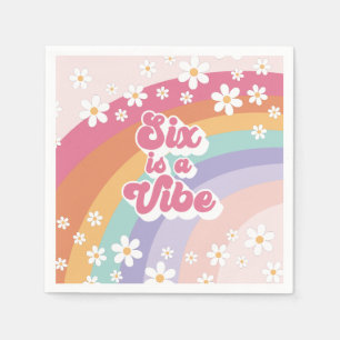 Zes is een Vibe Retro Regenboog 6e Verjaardag Servet