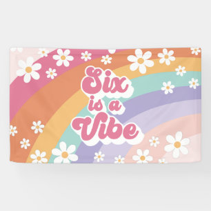 Zes is een Vibe Retro Regenboog 6e Verjaardag Spandoek