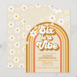 Zes is een Vibe Retro Regenboog Groovy 6e Verjaard Kaart