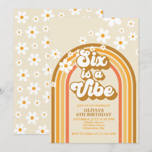 Zes is een Vibe Retro Regenboog Groovy 6e Verjaard Kaart