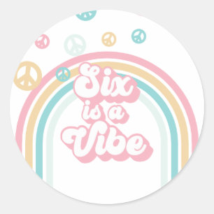 Zes is een Vibe Retro Summer Rainbow Ronde Sticker