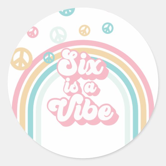 Zes is een Vibe Retro Summer Rainbow Ronde Sticker (Voorkant)