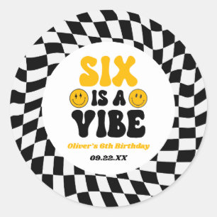 Zes Is Een Vibe Retro Zesde 6e Verjaardagsfeestje Ronde Sticker