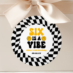 Zes Is Een Vibe Retro Zesde 6e Verjaardagsfeestje Ronde Sticker