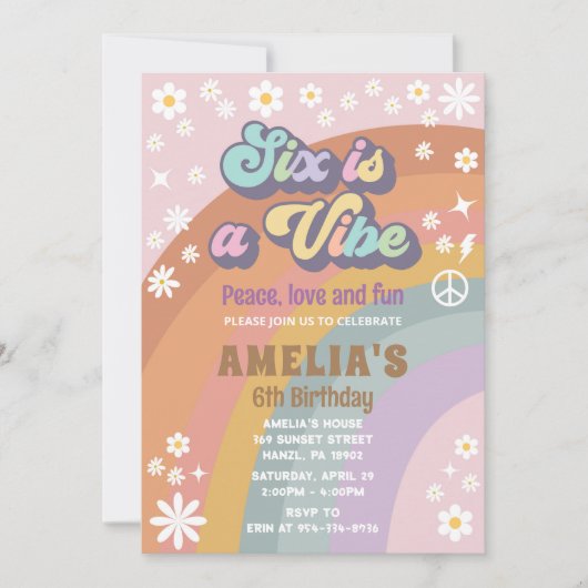 Zes is een vibe verjaardag uitnodiging (Voorkant)
