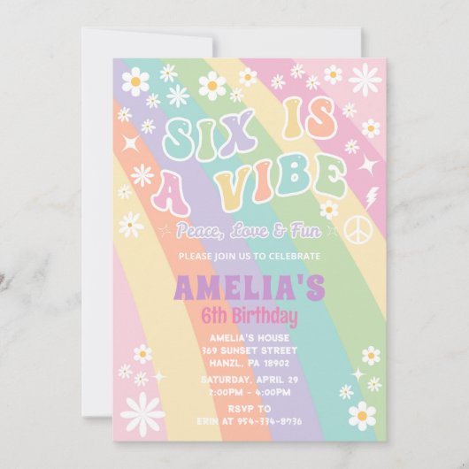 Zes is een vibe verjaardag uitnodiging (Voorkant)