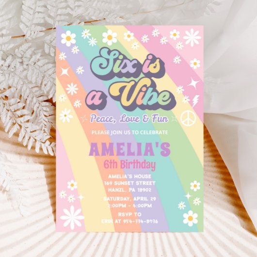 Zes is een vibe verjaardag uitnodiging