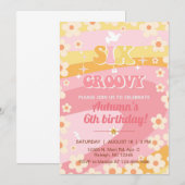 Zes is Groovy meisje 6e verjaardagsuitnodiging, ui Kaart (Voorkant / Achterkant)