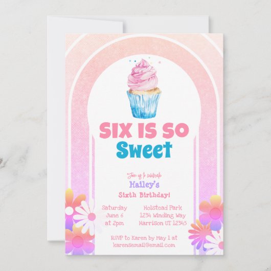 Zes is zo lief cupcake zesde verjaardag kaart (Voorkant)