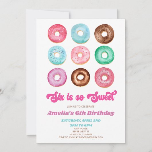 Zes is zo lief donut sprenkelen 6e verjaardag fees kaart (Voorkant)